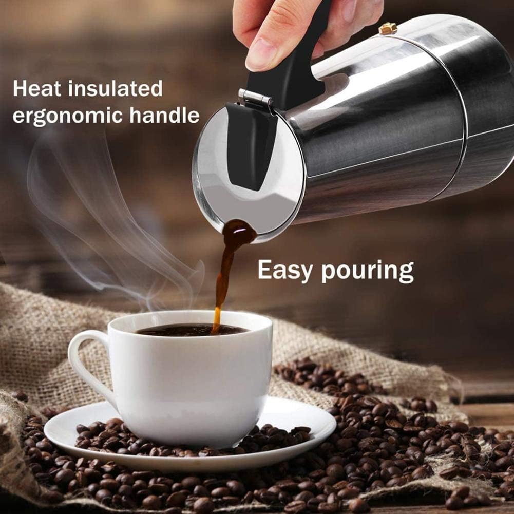 Cafetera de café espresso de acero inoxidable para placa de inducción, capacidad de 300 ml, cafetera italiana para espresso rico