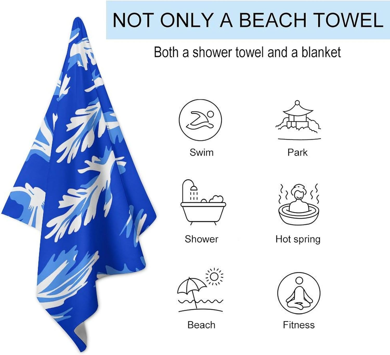 Swimming Towel, Blue Celery Pattern Printed Fashion Towel,Portable Towel,Durable Towel