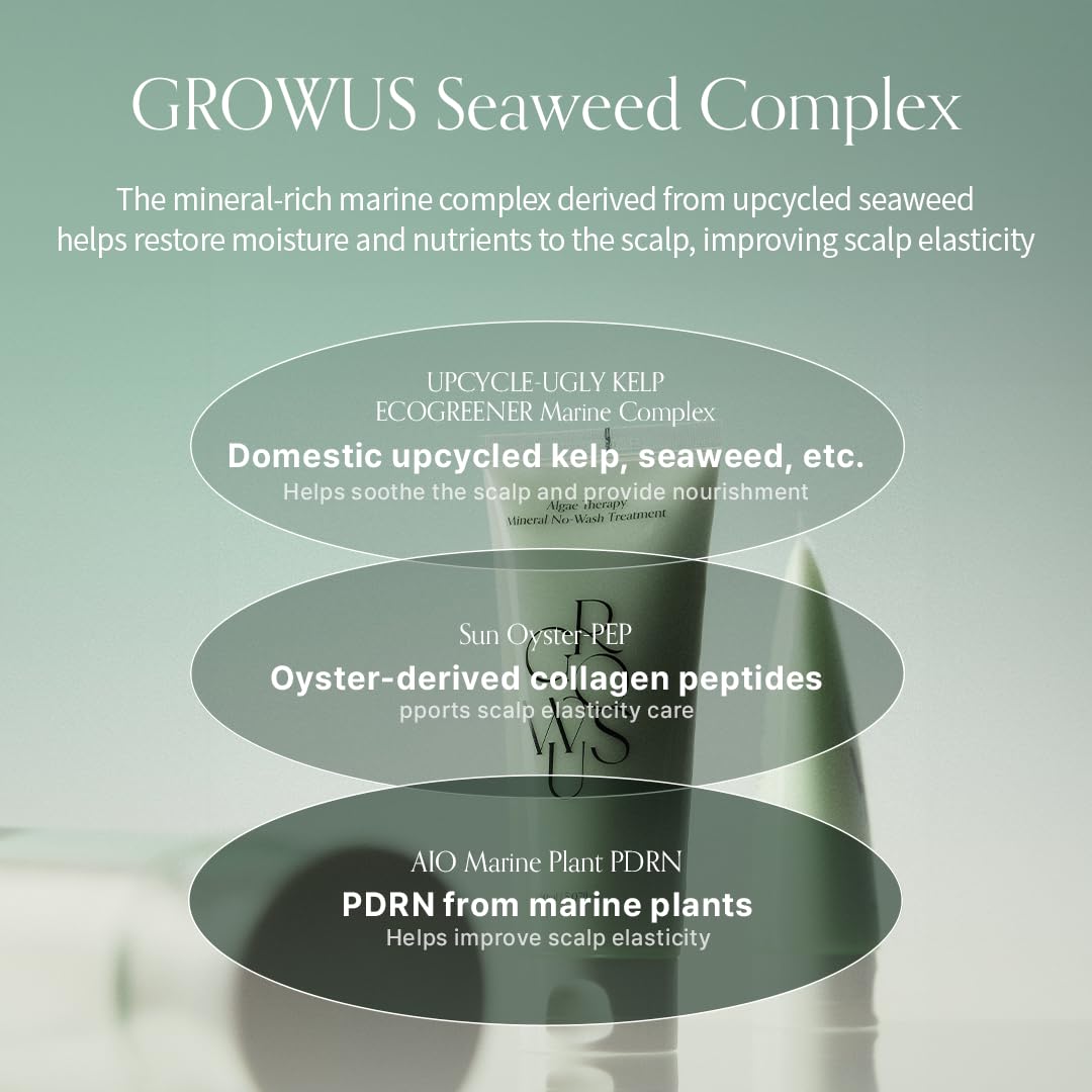 GROWUS Algae Therapy Mineral No-Wash Treatment | Leave-In Hair Treatment with Deep Sea Minerals & Nutrient Supply | Lightweight with Sweet Green Muscat Scent | Silicone Free (8.45 Fl Oz / 150ml) - Image 3