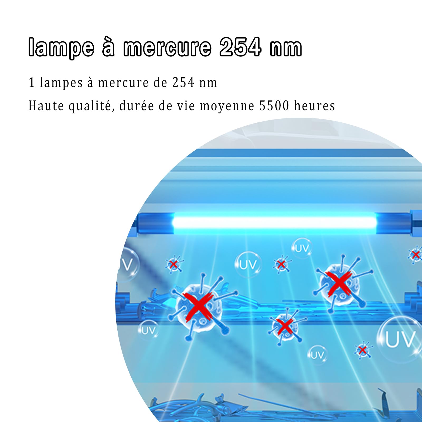 Stérilisateur UV avec minuteur, affichage numérique, désinfection LED, blanc