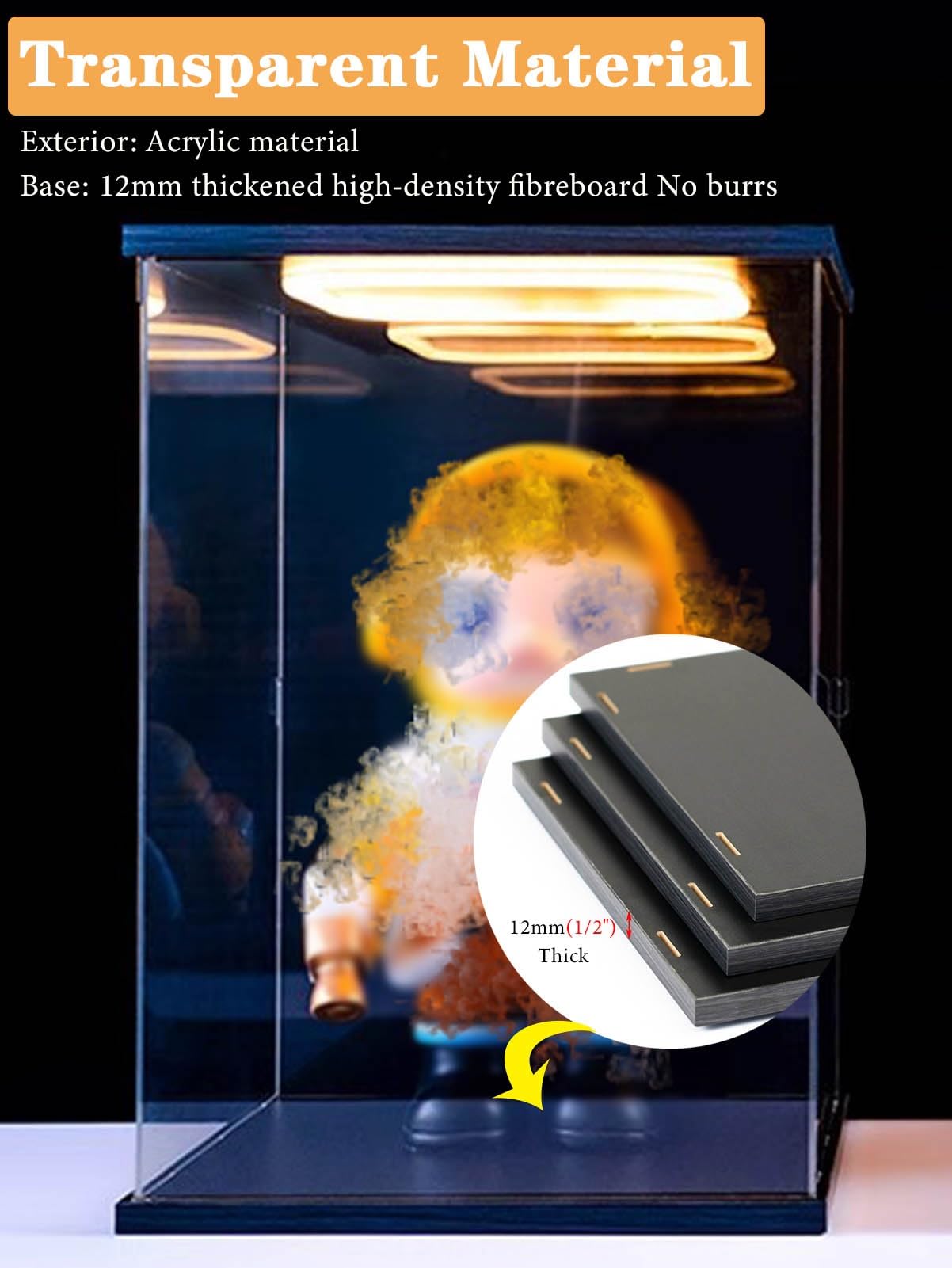 Vetrinetta Espositiva Vetrina con Illuminazione a LED per Action Figure, Contenitori Rettangolari In Acrilico per Giocattoli, Scatola Trasparente Impilabile e Antipolvere(35x15x25cm(14"x6"x10"))