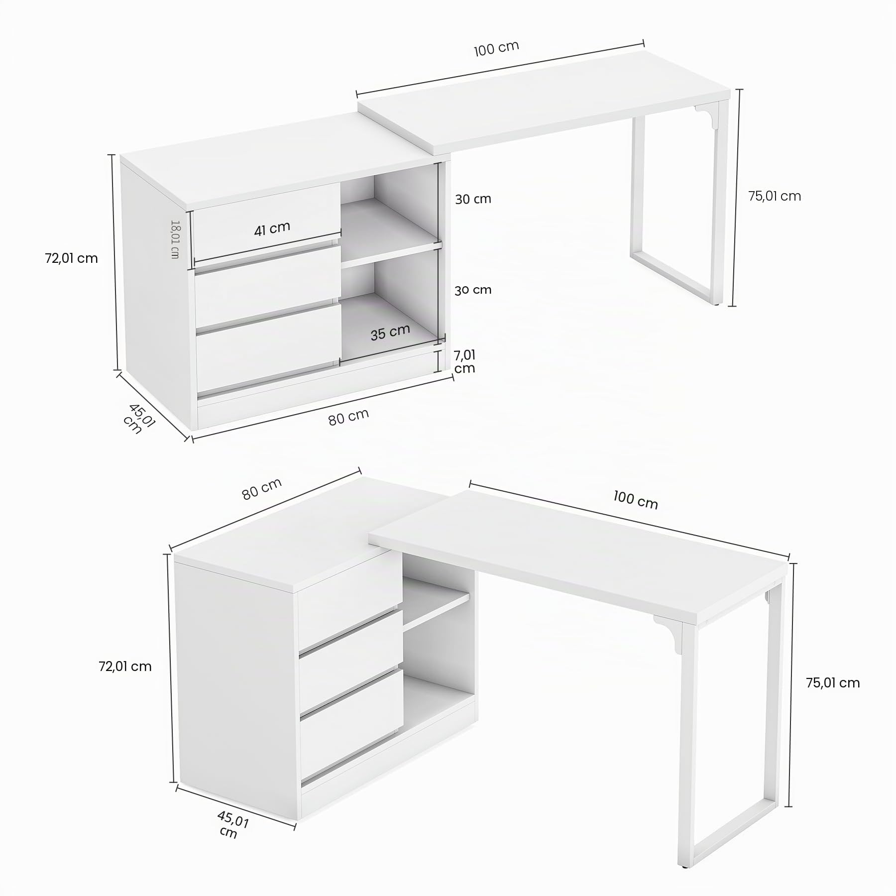 Tribesigns Escritorio, escritorio de ordenador en forma de L con cajones y estantes, escritorio de esquina blanco reversible con armario de almacenamiento, mesa de trabajo moderna para oficina en casa