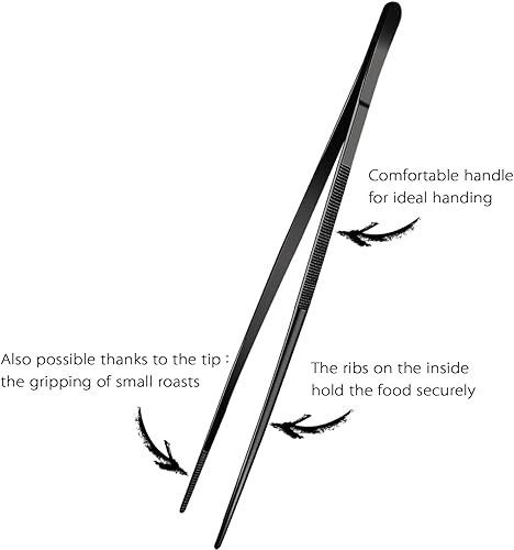 Miniatura 7 de Pinzas profesionales de cocina y cocina de 12 pulgadas, pinzas largas de acero inoxidable, barbacoa, enchapado, multiuso