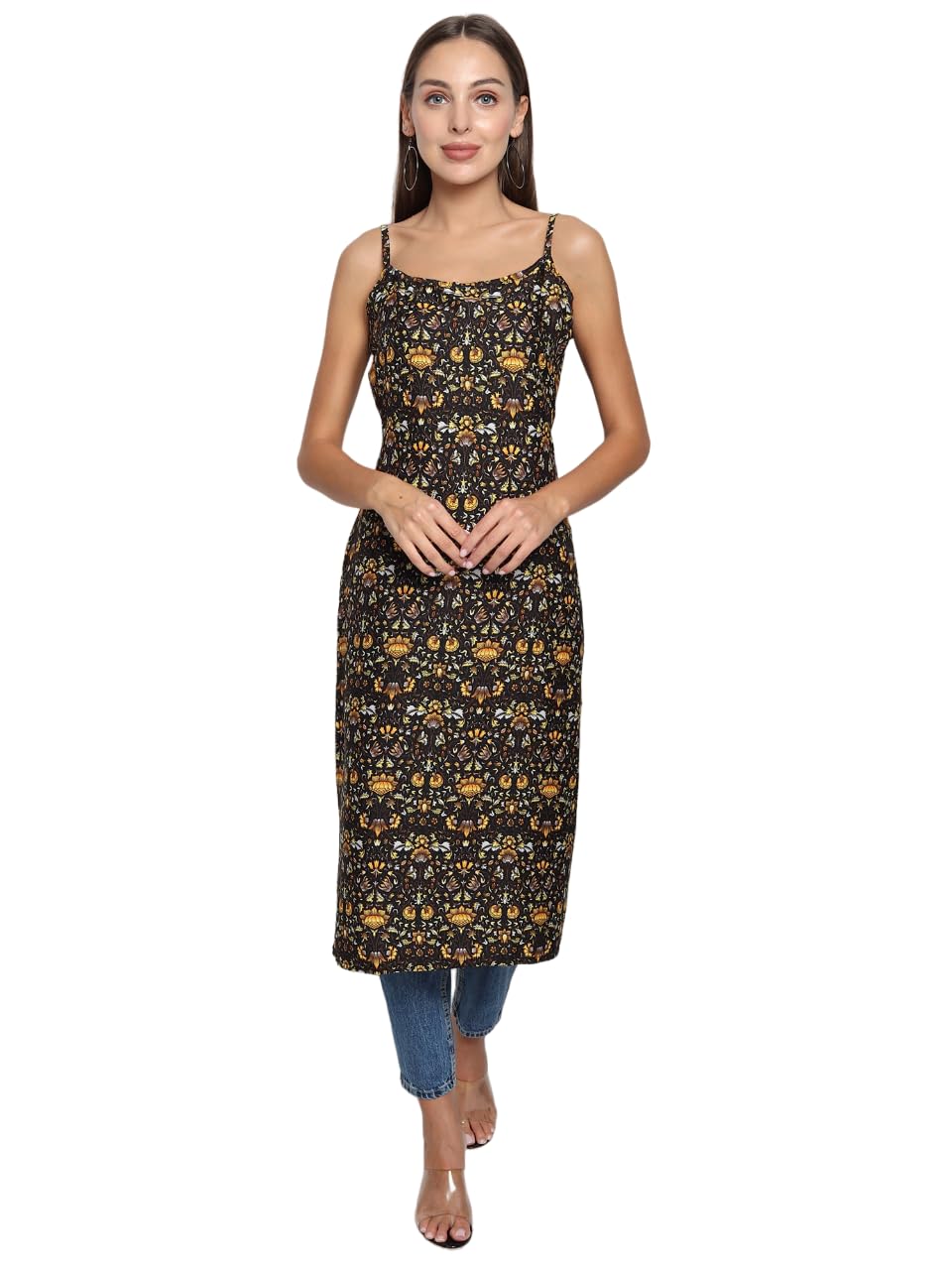 Patlani Women's Micro Crepe Full Stitched Kurti. Black