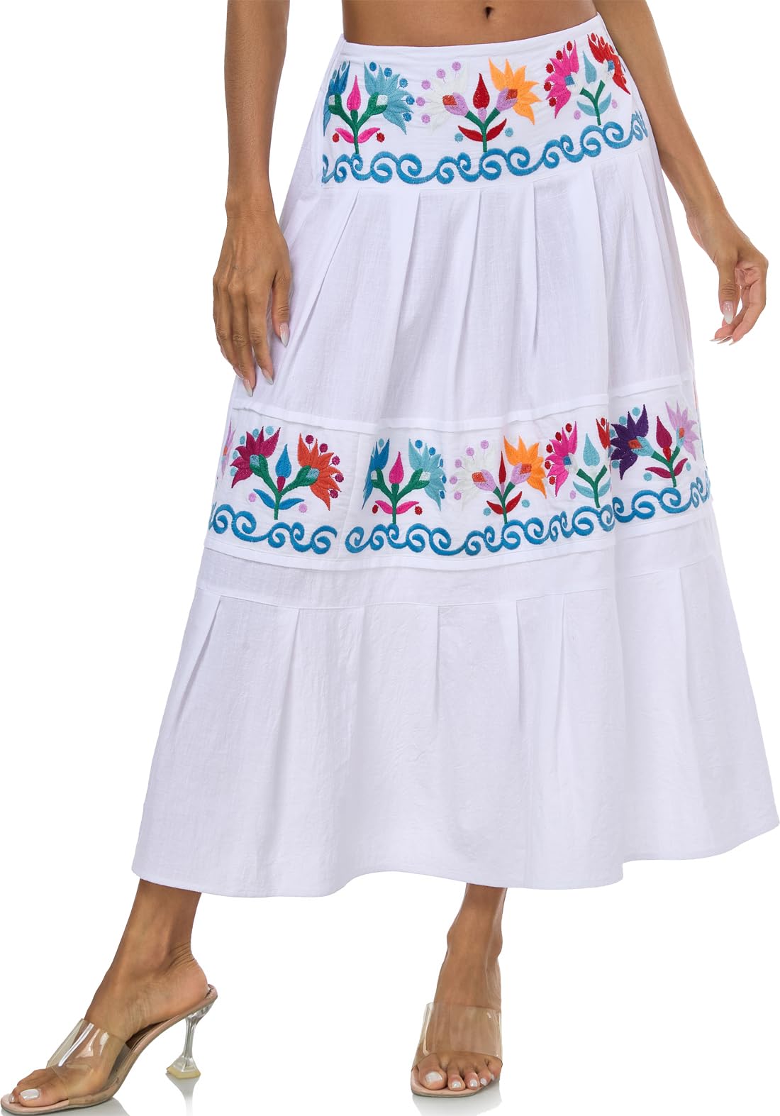 YZXDORWJ Mexikanische Röcke für Damen, Blumenstickerei, Maxirock, traditionelles Kleid, Fiesta-Outfit