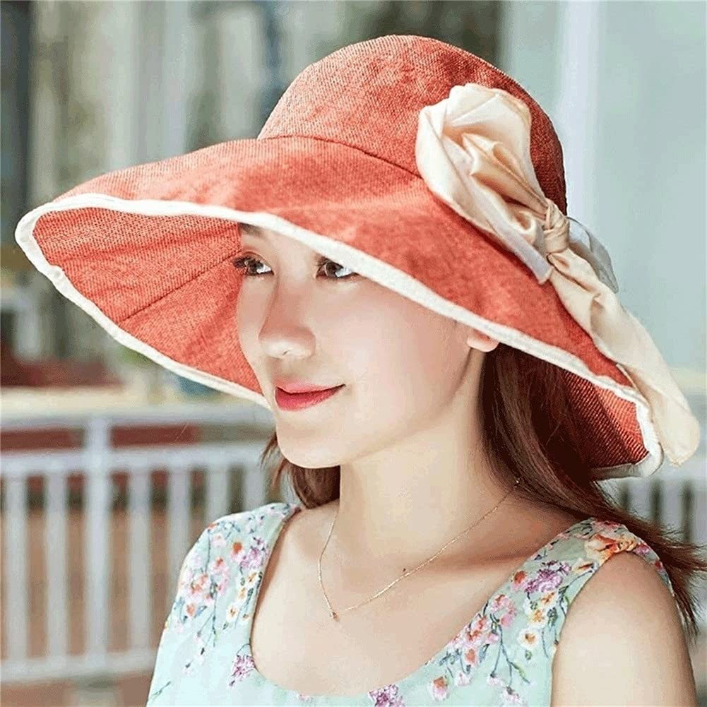 Mujeres Verano de ala Ancha Sombreros para el Sol Sombreros de protección Solar Lino Crimping Brim Caps Travel Beach Cap (Color : D, Size : Mcode) (A Mcode)