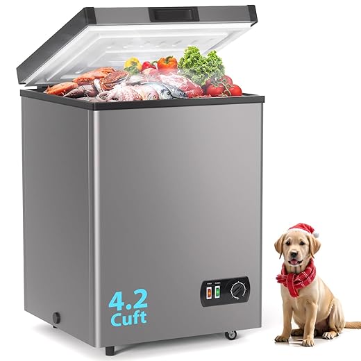 Chest Freezer, 7 Cubic Feet Deep Freezers Top Door with Removable Basket, 7 Temperature Control Energy Saving for Home Office Apartment Commercial Shop Bar Indoor Use, Grey