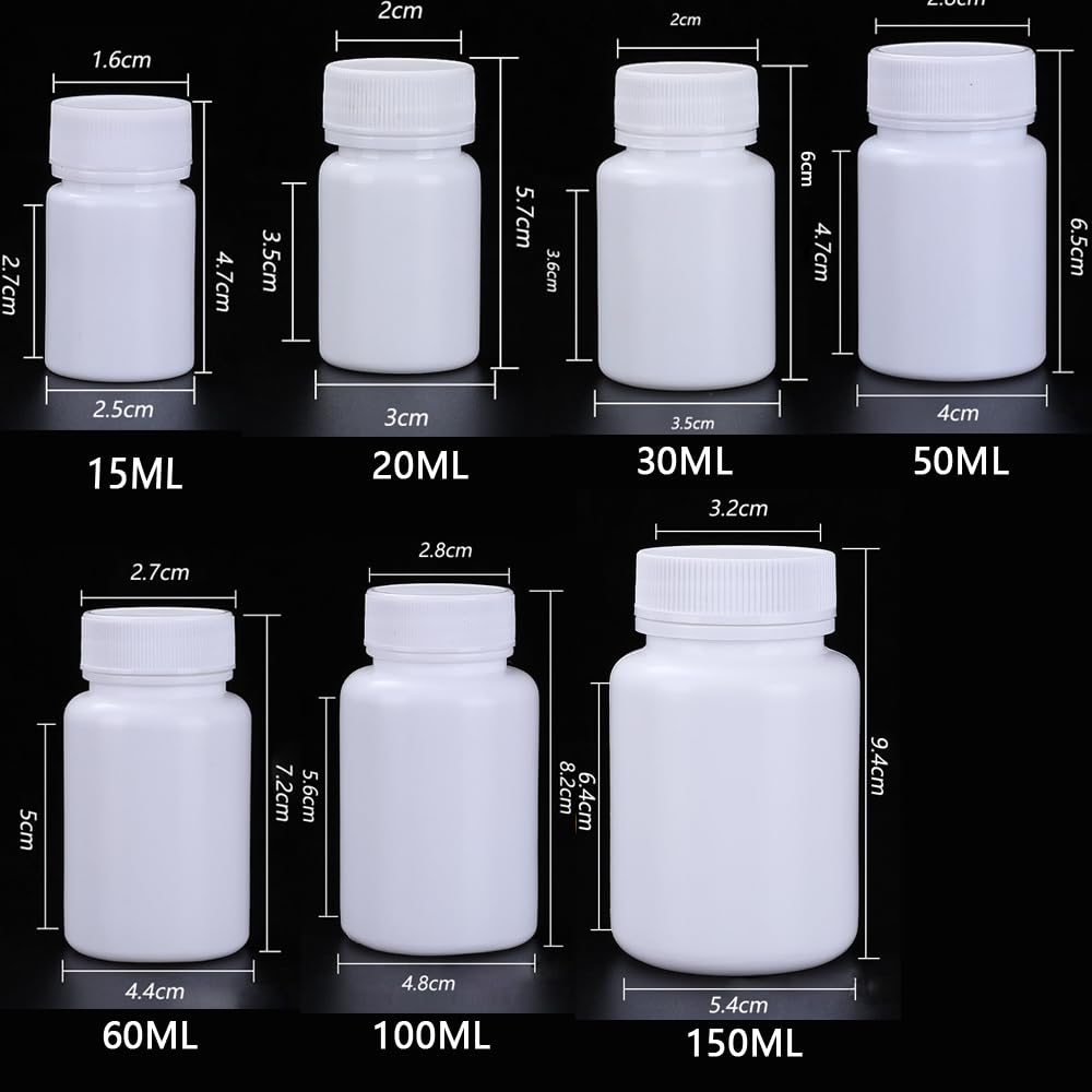 100 Stück 15-150 ml Nachfüllbare Weiße Leere HDPE-Kunststoffflaschen Pillenfläschchen Für Medikamente Festes Pulver Reagenzlagerung Medizin Fläschchen Reagenz Verpackung Container (60ML)