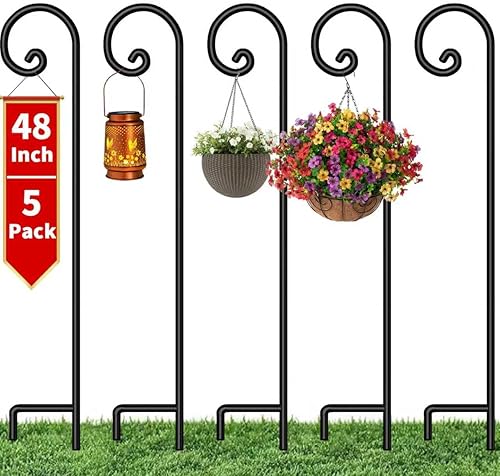 BEAU JARDIN - Paquete de 2 cayados con gancho curvo de 65 pulgadas de alto 12 pulgadas de diámetro, de metal sólido de alta calidad, no hueco, para