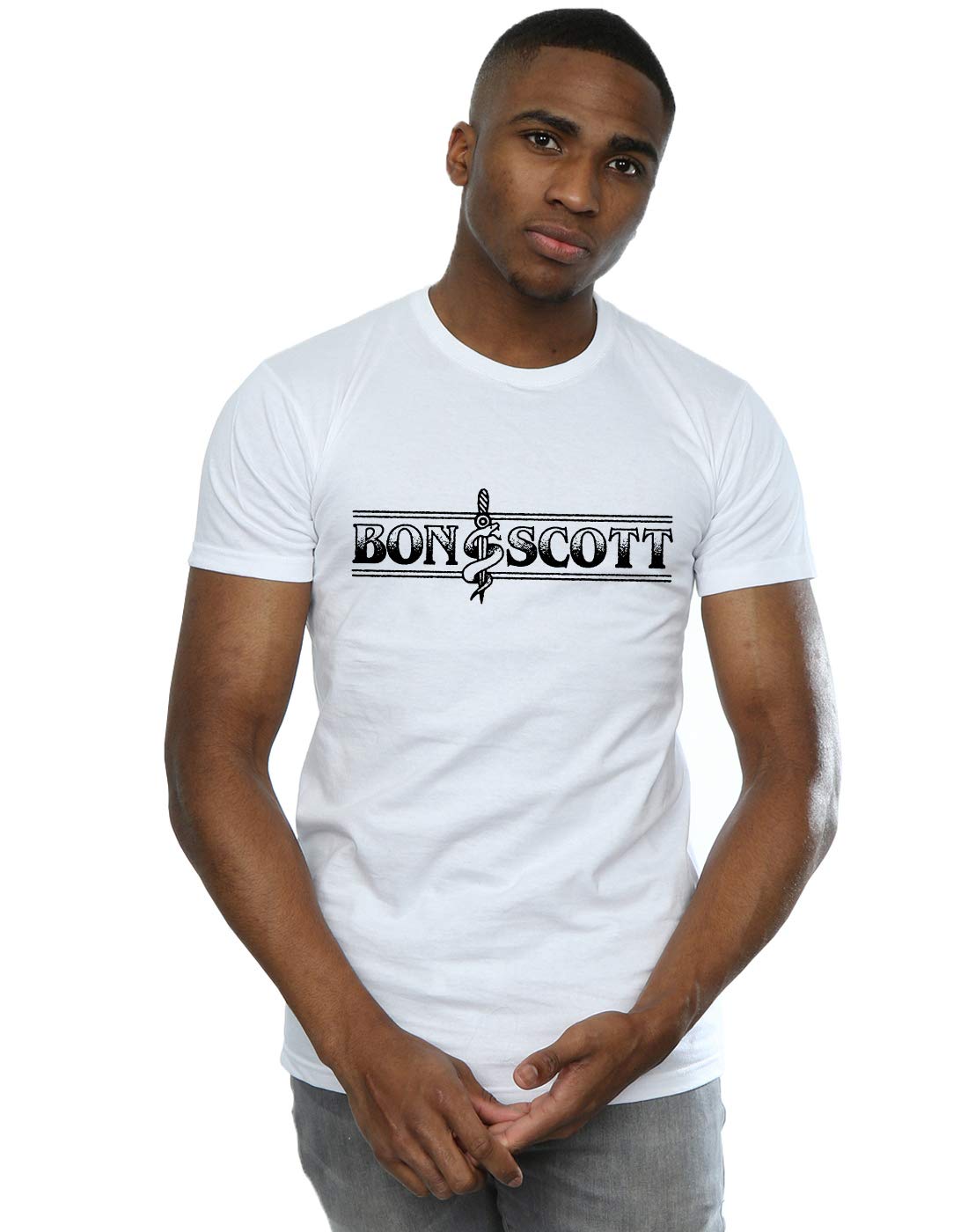 Absolute Cult Men's White Bon Scott Bemguit Grime T-Shirt X-Large