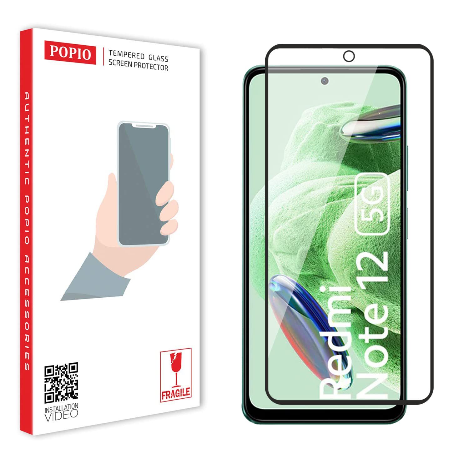 POPIO Tempered Glass For Redmi Note 12 Cellphone (Black) With Edge To Edge Coverage
