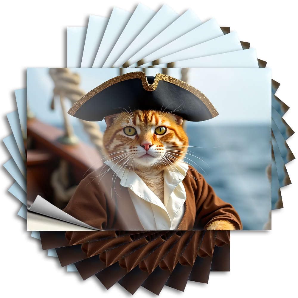 Pirate Cat On Ship Deck Aesthetic Decals | Outside Decor for Porch Waterproof Vinyl Wall Comfort Removable Decal Peel Stick(12X18CM)