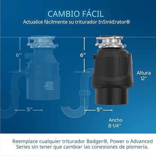 Miniatura 9 de InSinkErator Power - Eliminador de basura de 1 HP, serie Power EZ Connect, triturador de residuos de alimentos de alimentación continua, color negro