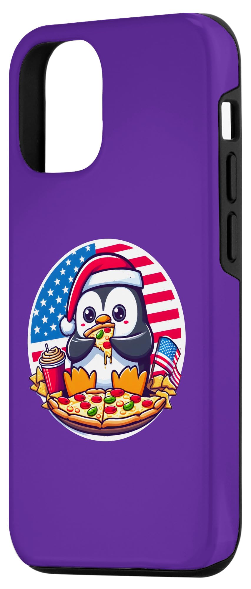 iPhone 15 Penguin Eating Pizza with American Flag Case - Image 2