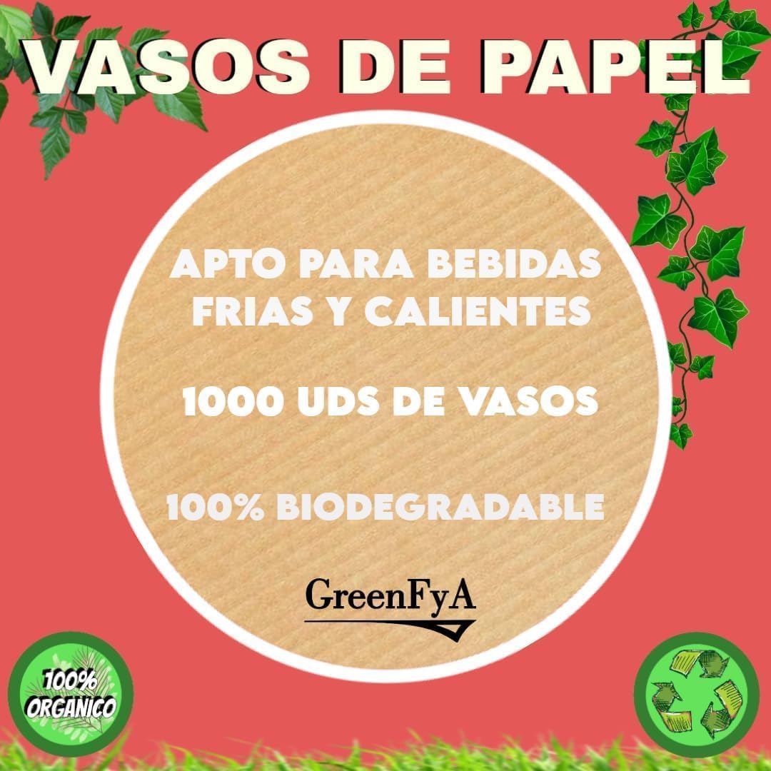 1000 Vasos Desechables 240ml (8oz) Ecológicos – Vasos Cafe Desechables - Blancos o Kraft – Bebidas Calientes y Frías – Uso en Oficina, Hostelería, Eventos, Catering y Takeaway