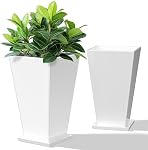 ZMTECH 21 Inch Tall Planter Set of 2 Round Planters Outdoor/Indoor with Shelf Inset,Large Plant Pot with Drainage Holes for Patio Front Porch Garden,Modern Large Plastic Flower Pots, Dark Blue Green