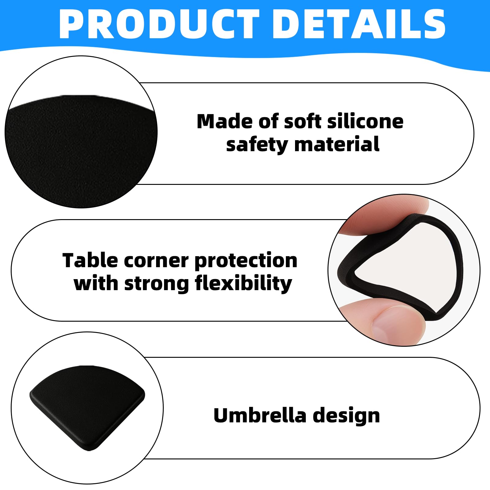 LgCiXli Juego de 12 protectores de esquinas para bebé, color negro, resistentes a los golpes, de silicona suave, para muebles y mesas, protección infantil con cinta adhesiva 3M fuerte sin residuos — view 3