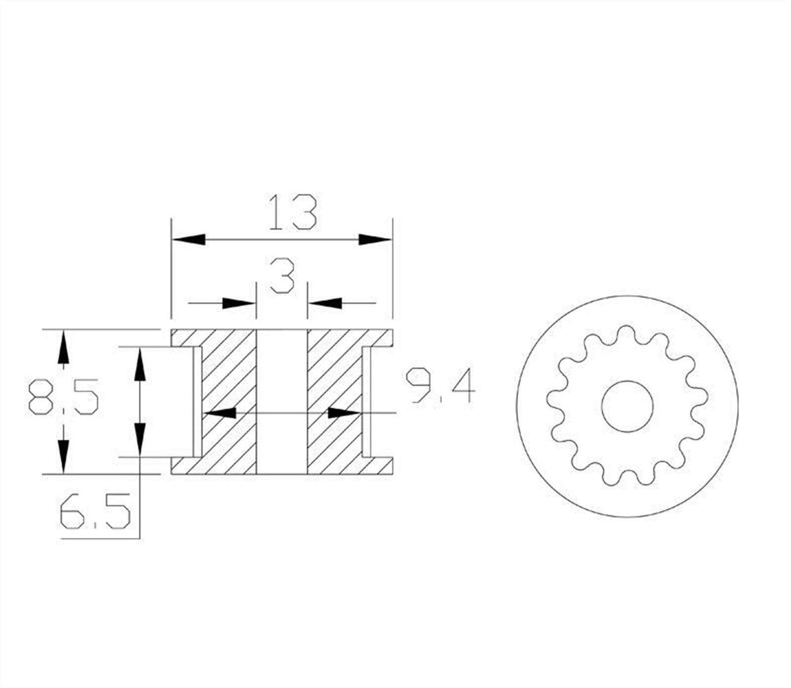 50pcs GT2 16/20 Denti puleggia dentata in Alluminio, alesaggio 3/5mm, Larghezza Denti ingranaggio 6/10mm, Parti stampanti 3D (Size : 20T W6 B5 Without T)