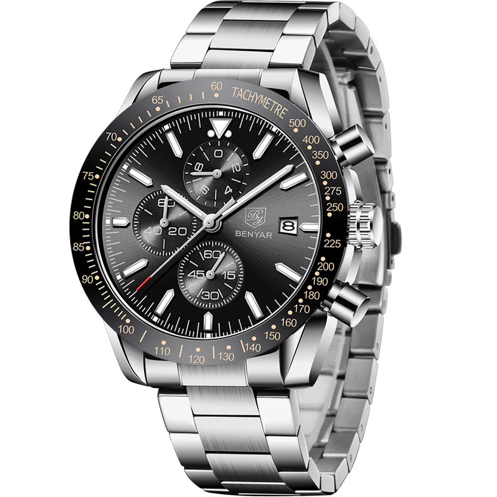 BENYAR Men's Chronograph Analogue Quartz Watch with Rubber/Stainless Steel Bracelet BY-5140M