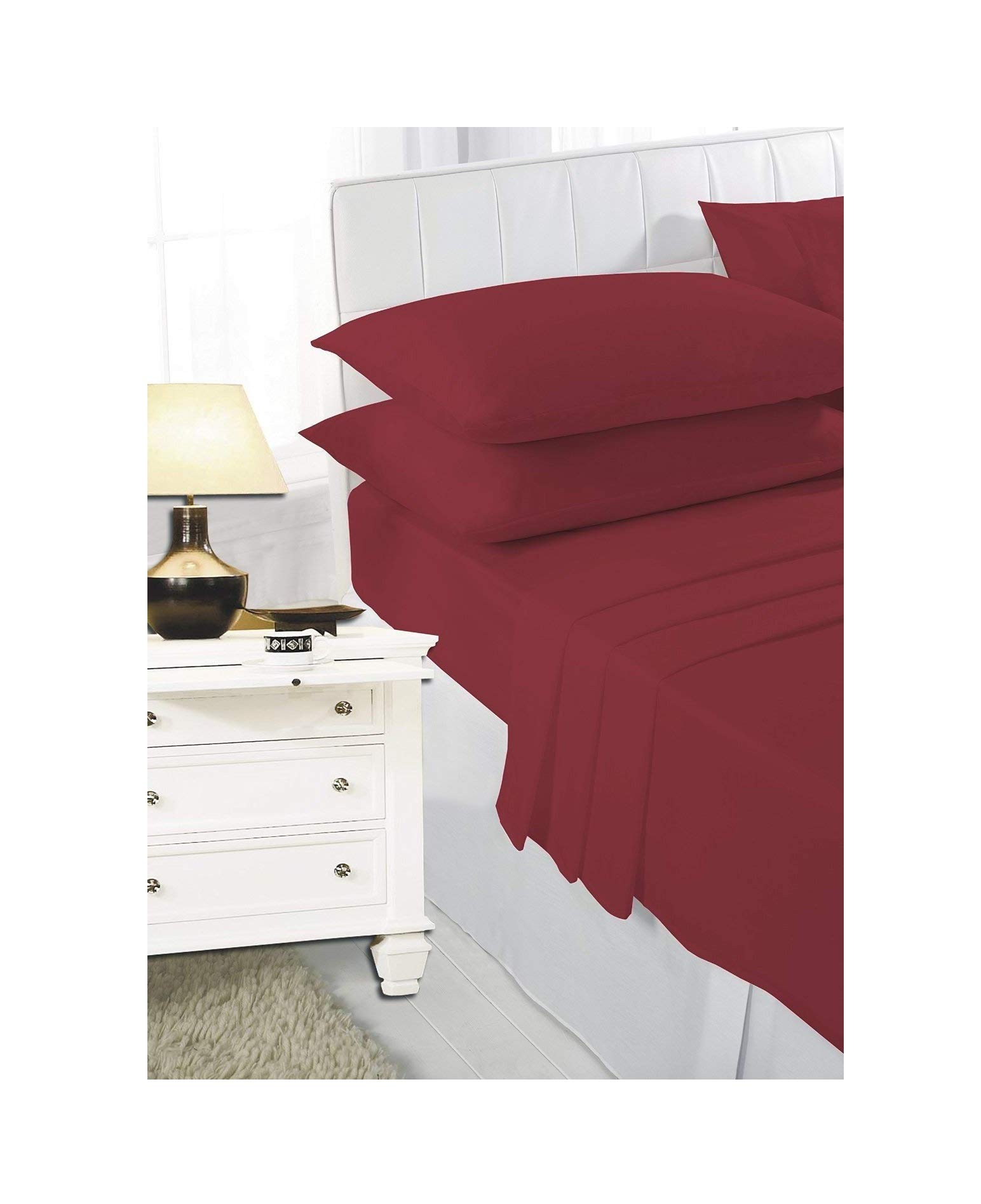 Maria Luxury Bedding & Linen Extra Deep Fitted Sheets 40cm / 16" Deep Single Double King Super King Fitted Sheets and Pillowcases (Pillowcases (Pair), Wine)