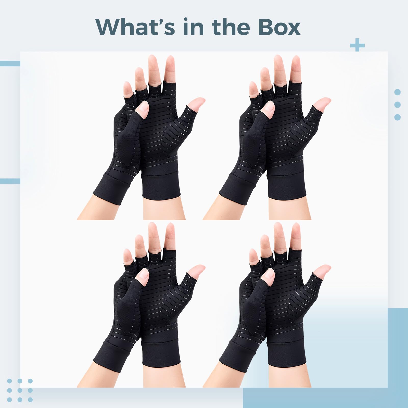 4 Paar Kompressionshandschuhe, kupferfarbene fingerlose Handschuhe mit rutschfestem Silikon für Komfort und Halt, für Radfahren und Fitness, Größe M, Handfläche 16 cm, Länge 17,5 cm