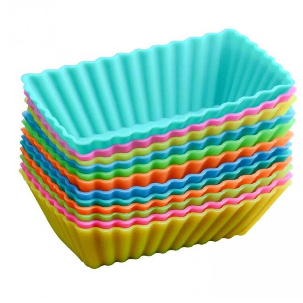 Ruluti White Silicone Cupcake Bake Mold, 10Pcs Mini Loaf Tin Muffin Cases Rectangular Cake Mould For Cakes Ice Creams Puddings Jelly