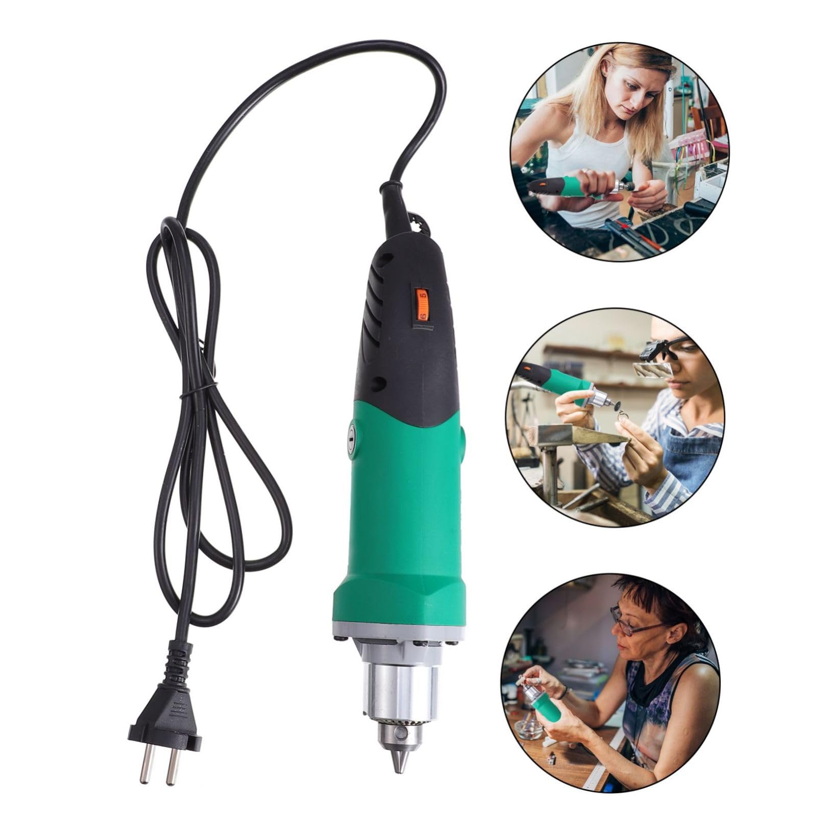 jojofuny Amoladora Eléctrica de 500 W Velocidad Ajustable y Portabrocas de 6,5 Mm, Herramienta Rotativa de Plástico y Metal para Grabado y Corte en Trabajos Precisos