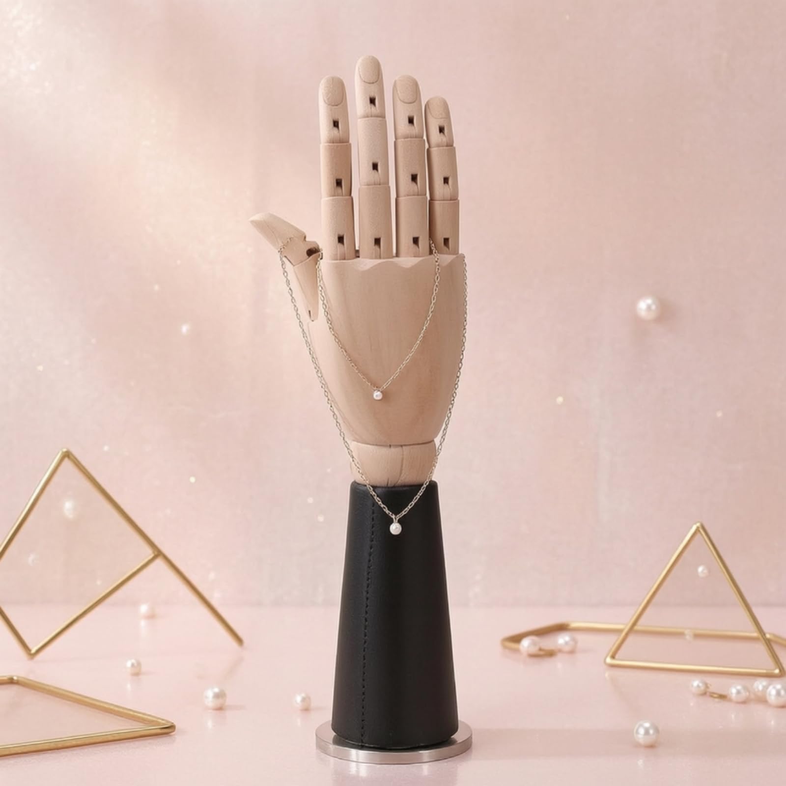 Mannequin-Hand mit Lederoptik beweglich Präsentationshand mit beweglichen Fingern drehbar Gliederhand rundem Standfuß , 橙色皮革短款左手模 , Kurzes Handmodell Aus Leder, Linke Hand, Farbe Orange