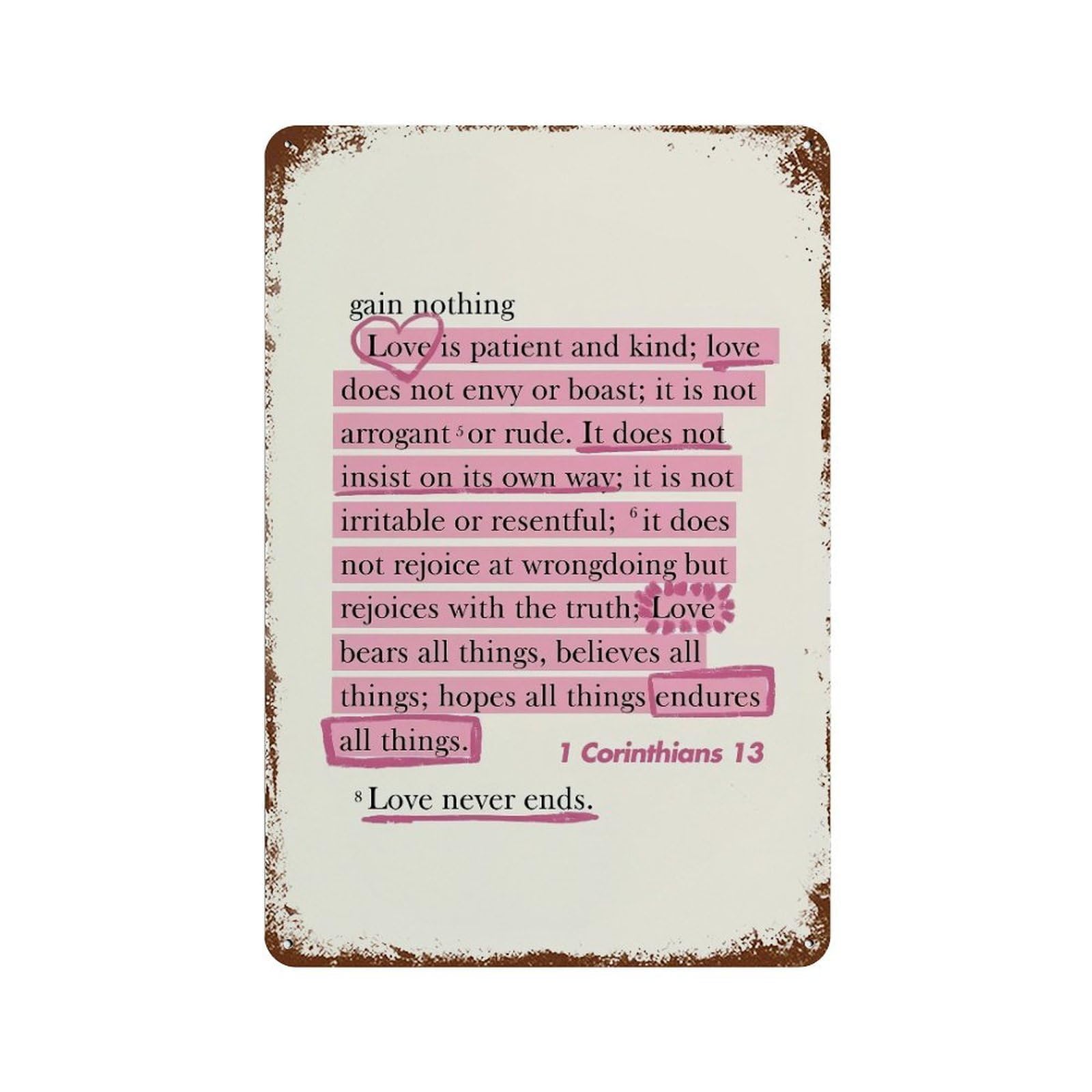 xiaoxiaoshen 1 Corinthians 13 Quote Christian Wall Decor Art Metal Tin Poster Modern Home Decor Art Home Bar Shop Decorations Vintage Sign 30x20cm