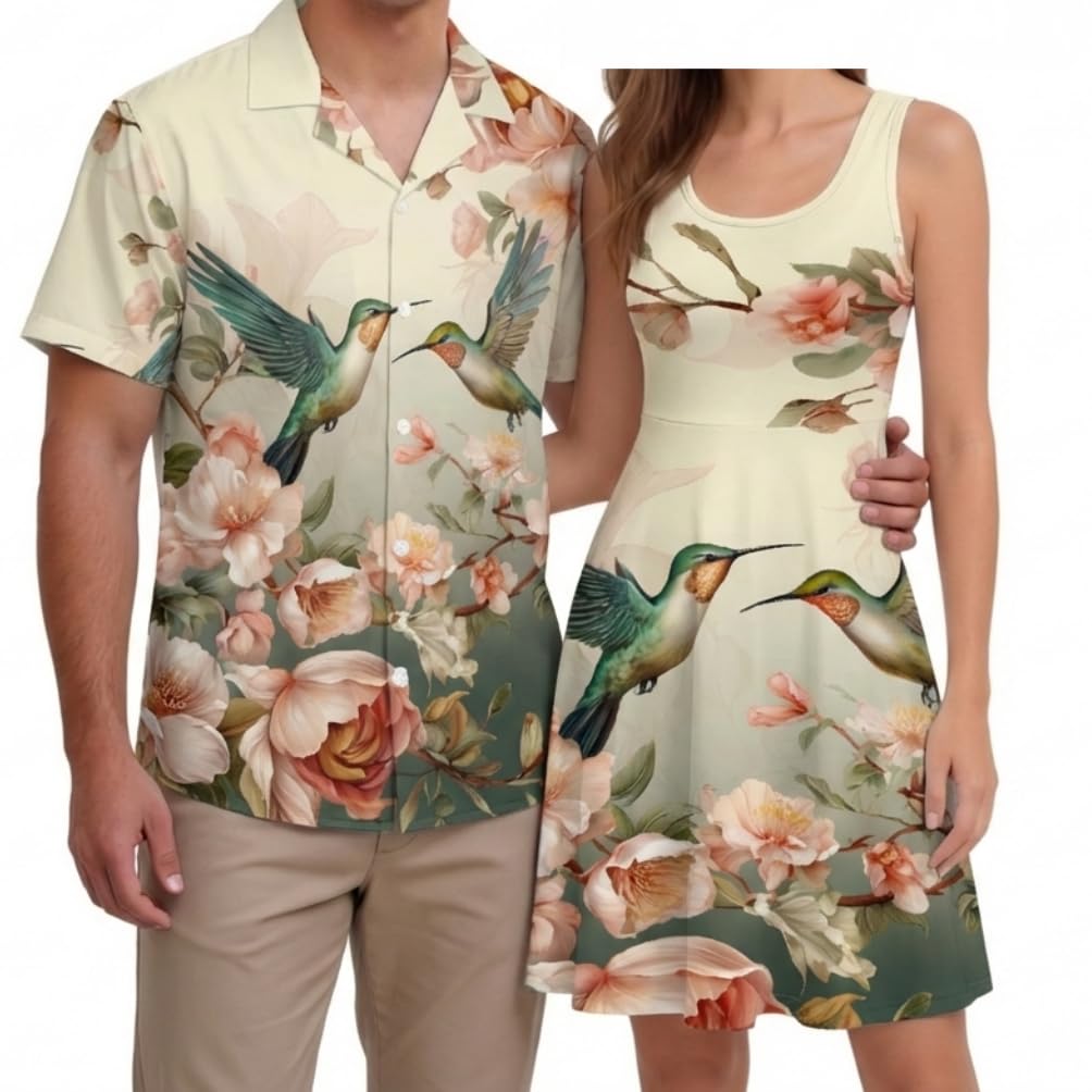 Hawaii Matching Couple Outfits Husband and Wife Clothing Fashionable Mens Casual Shirts Hawaii Dress with Soft Fabric