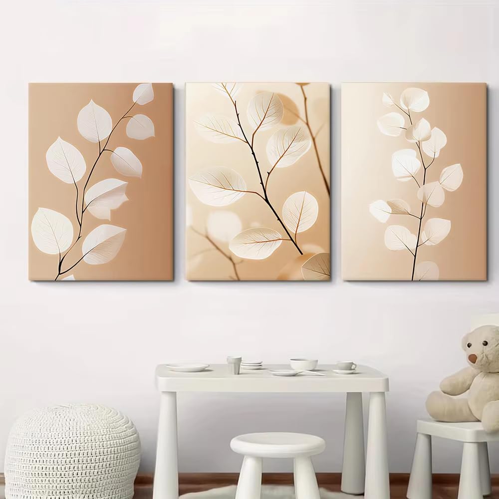 AEFOUU 3 Pieces Modern Minimalist Living Room Wall Art, Abstract Plant Leaf for Bedroom Dining Hallway Decor Pictures(70x100cm/28x40in/Frameless)