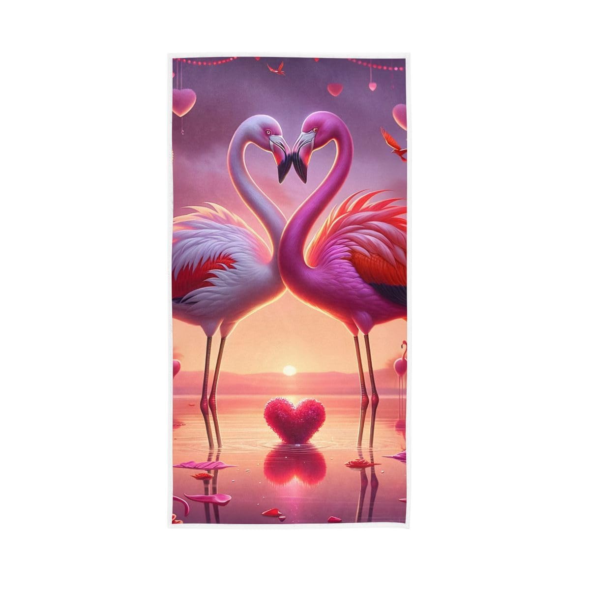 LSRCPD Valentine Flamingo Couple Hand Towel, Farmhouse Hand Towels Bathroom 15 x 30 Inches