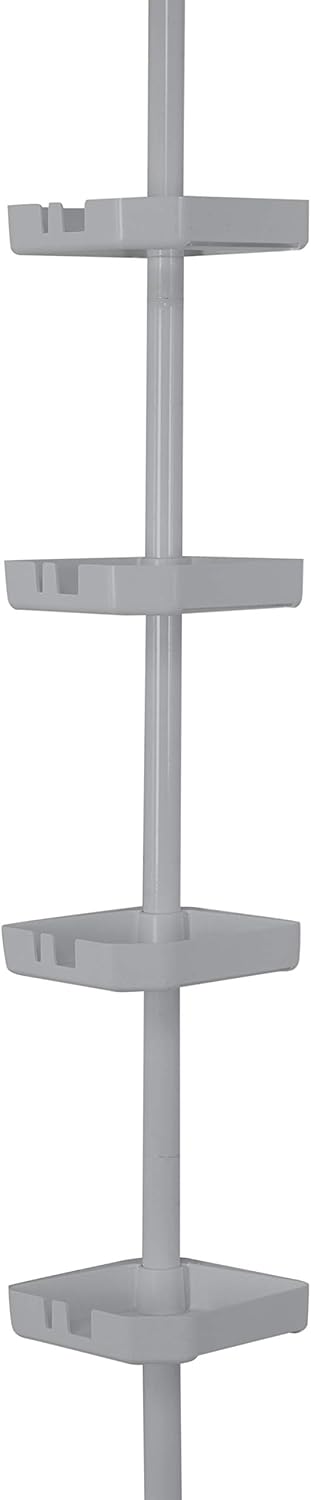 Bath Bliss 4 Tier Tensions Corner Shower Caddy | Shelves | Adjustable 48“-101” | Bathroom Organizer | Bathtub and Shower Stall | Holds Large Bottles | Soap | Shampoo | Washcloths | Grey Grey 5.91 inches x 5.91 inches x 48-101 inches