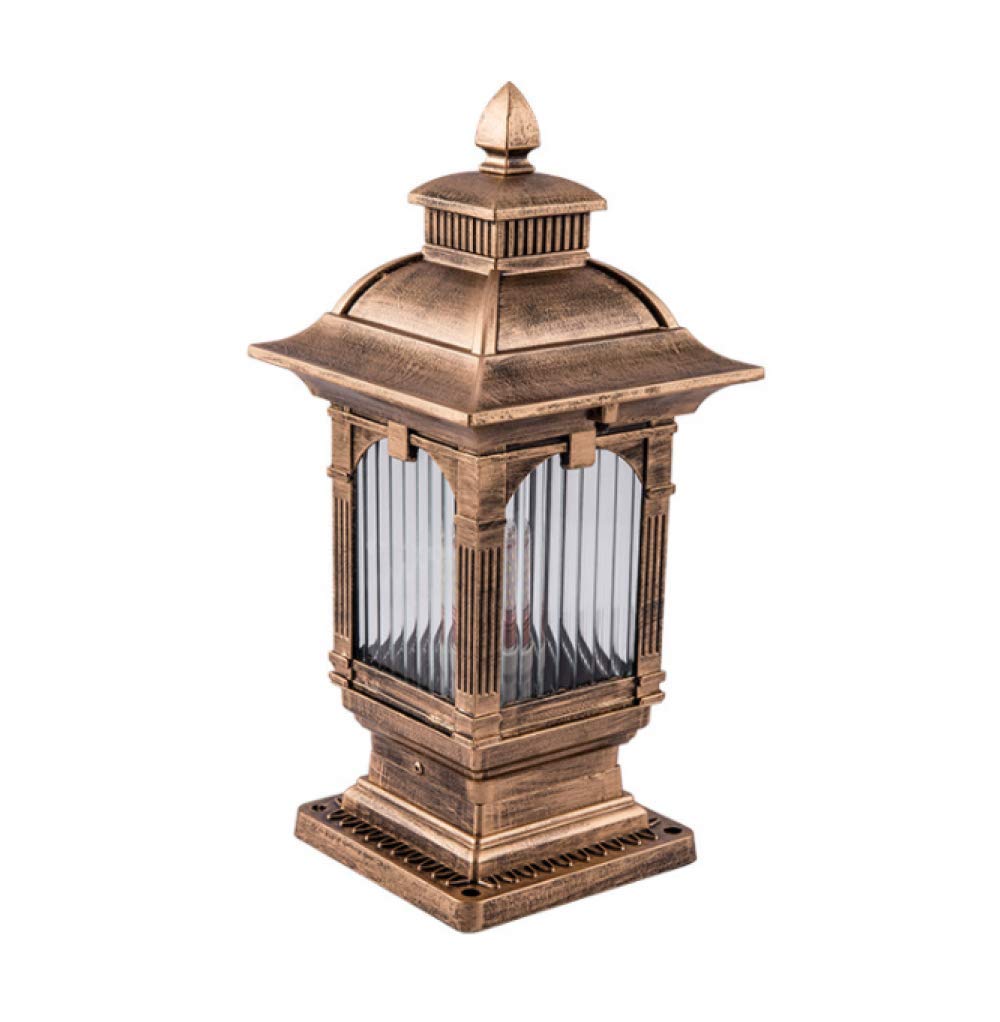 European Antique Brass Column Light Fixture E27 Landscape Street Light Porch Pathway Decking Lantern IP55 Outdoor Garden Courtyard Path Lighting Post Lamp Light, Pathway Garden Li
