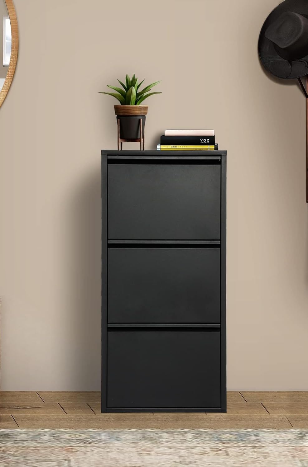 Bissolo Casa Scarpiera Salvaspazio a 3 Ante Ribaltabili – Mobile Portascarpe in Metallo Nero, Design Moderno e Compatto (50x15x104 cm)