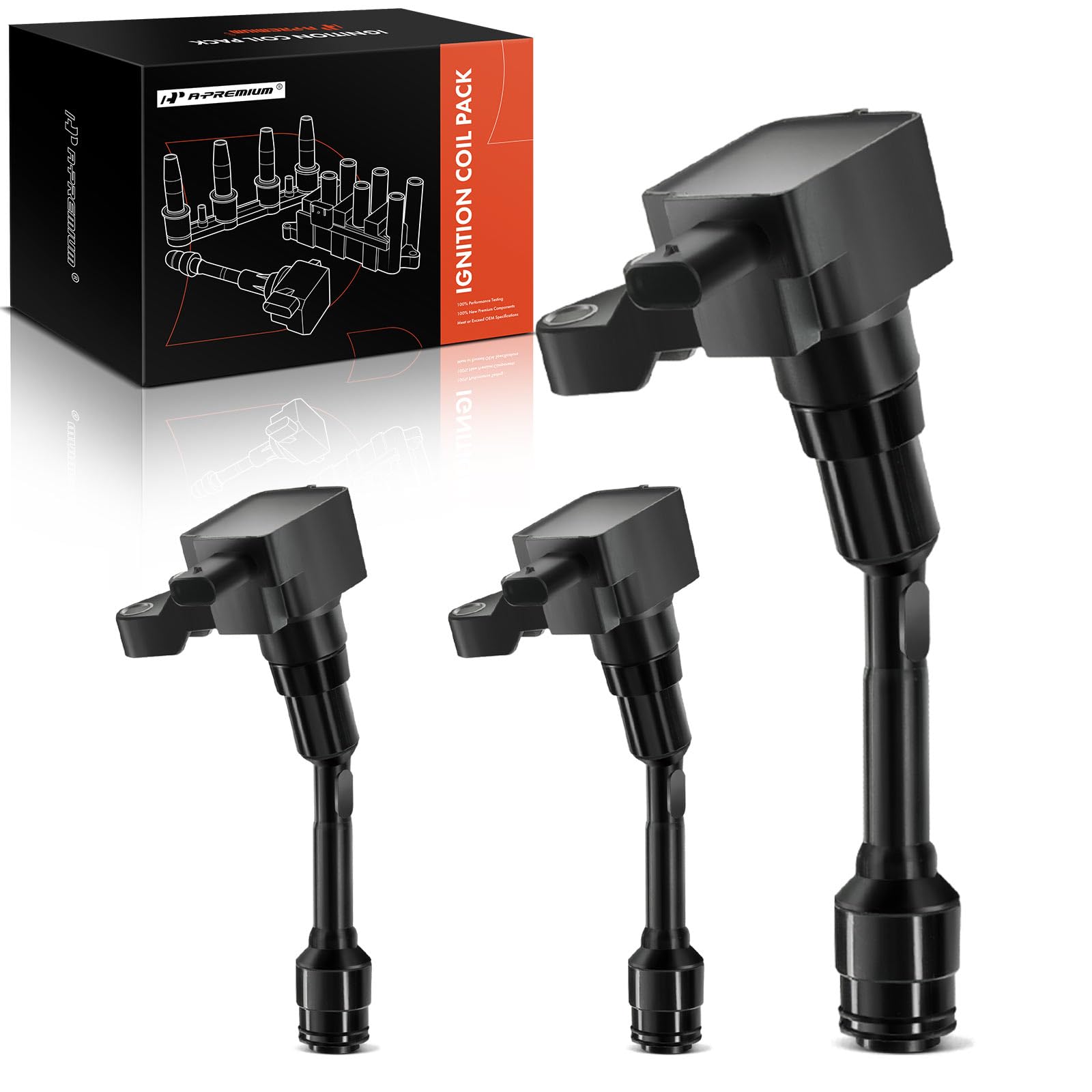 A-Premium Engine Ignition Coil Pack Compatible with Ford EcoSport 2018-2021, Fiesta 2014-2017, Focus 2015-2018, 1.0L 1.5L, 3-PC Set