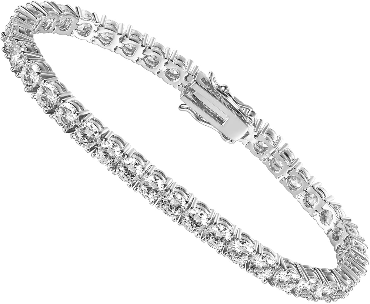 Tennis Bracelet for Women|4MM Cubic Zirconia|18K White/Yellow Gold Plated Bracelets|4-Prong-Setting CZ