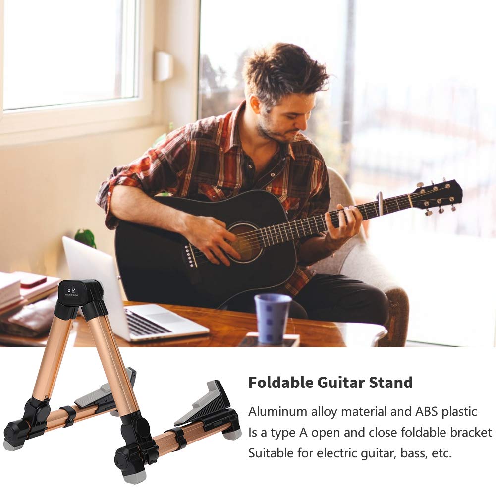 Gitarrenständer im Bodenstil, faltbar, universeller Musikinstrumentenhalter für E-Gitarre, Bass, Ukulele, Aluminiumlegierung, ABS-Kunststoff, verstellbar, A-Form