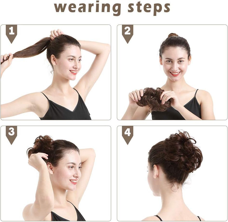 Image of Curated Cart Hair Bun For Women, Hair Accessories, Juda Hair Buns for Women, Messy Bun Hair Extension, Artificial Fake Hair Donuts Bun Maker Scrunchies, With Elastic Rubber band, Black,1 Pc