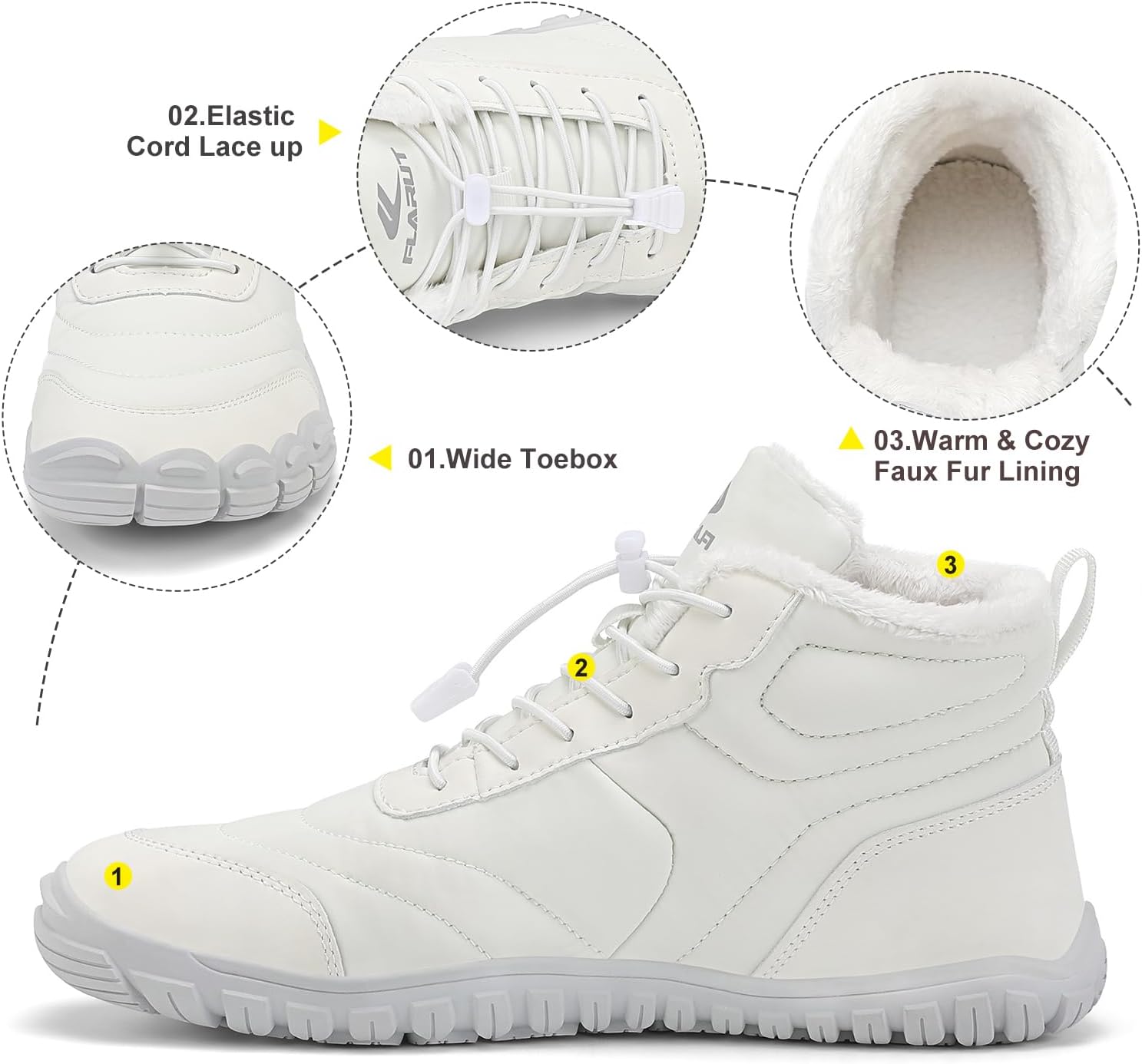 FLARUT Mens Womens Barefoot Snow Boots Winter Warm Shoes Fur Lined Wide Toe Box Zero Drop Ankle Sneakers - Image 3