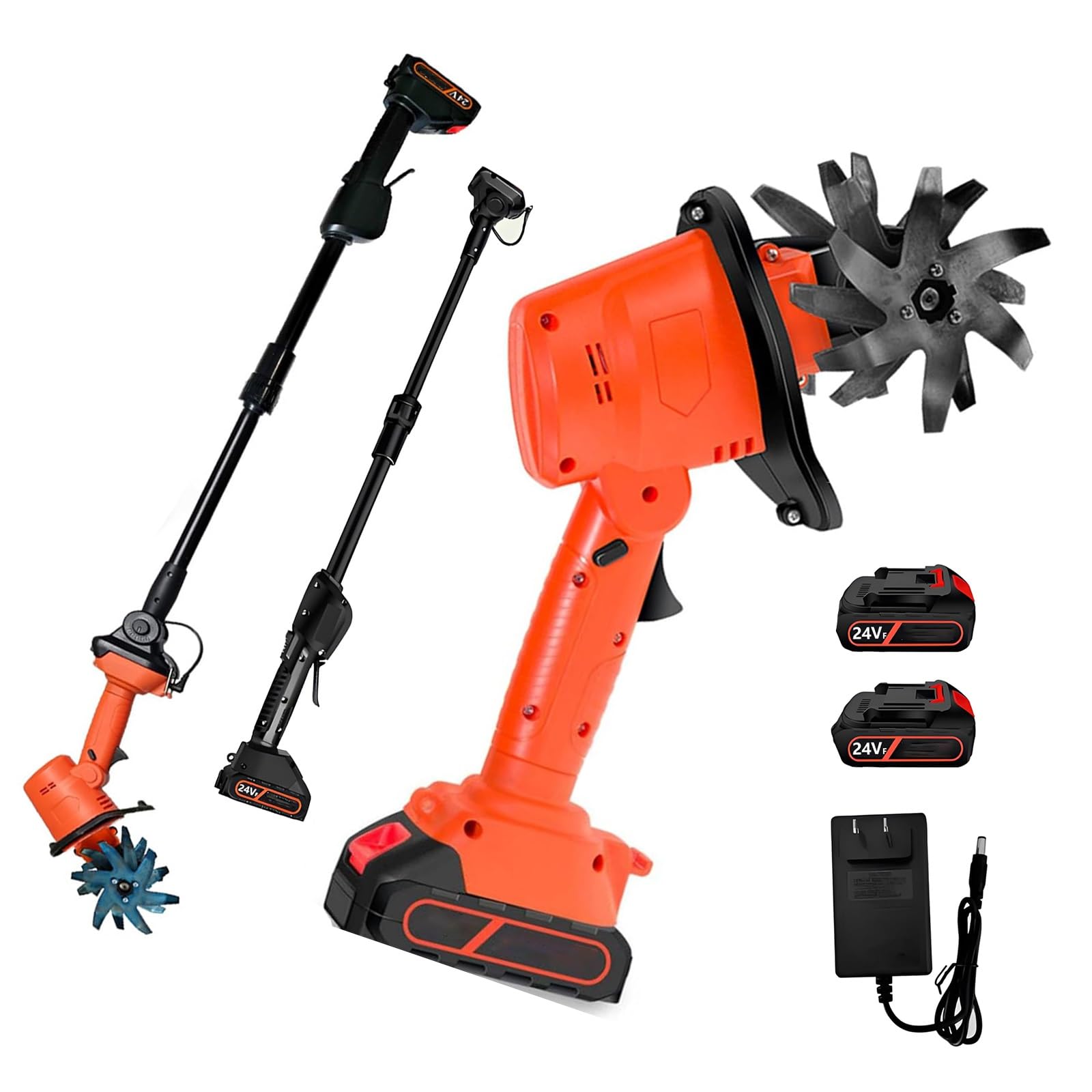 Motocoltivatore Elettrico Portatile 24V,Micro Rotavatore Zappatrice a Batteria con Manico Rimovibile e 2 Batterie, Lame in Acciaio 10cm per Smuovere Terreno e Diserbo,per Giardini e Orti Domestici