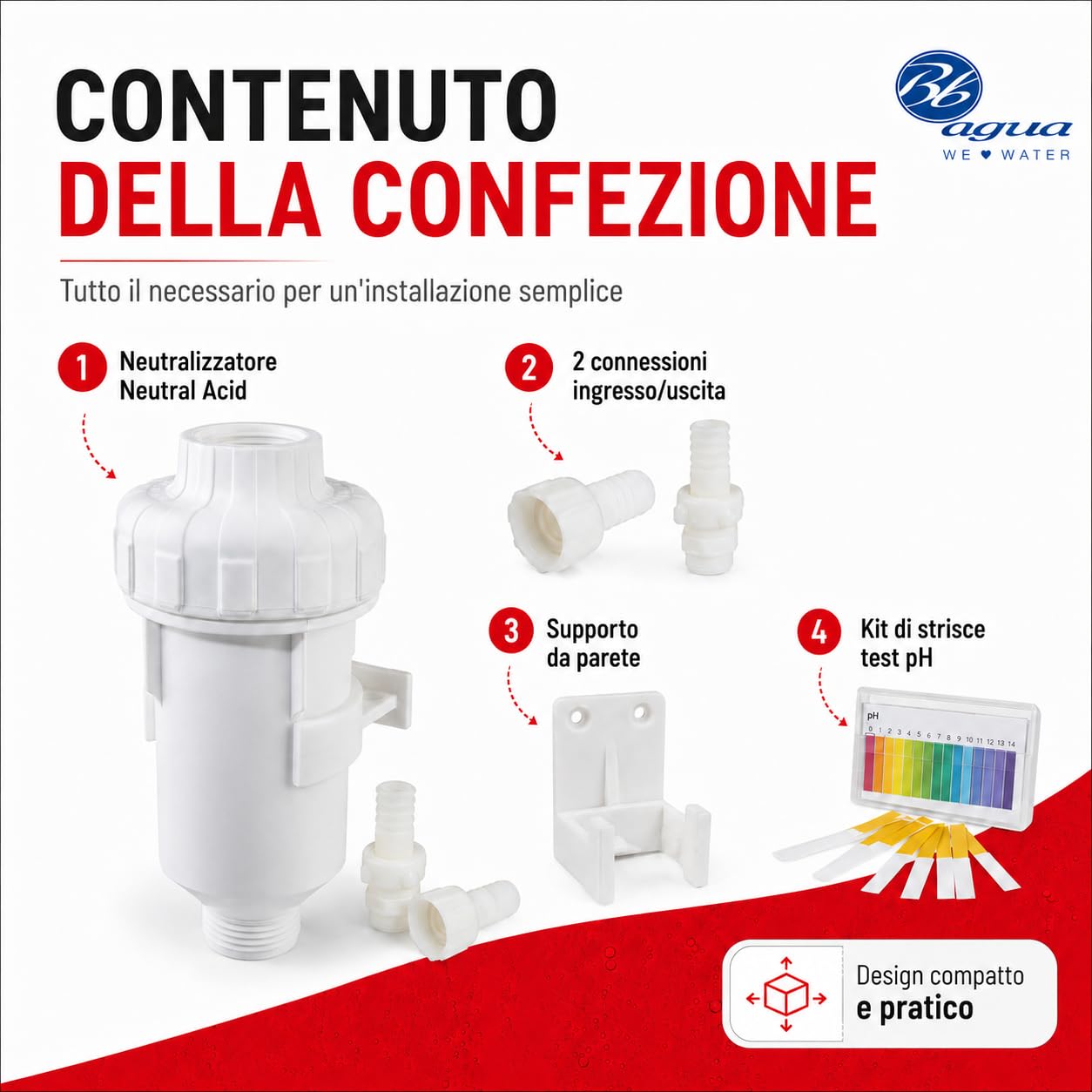 Filtro acido neutro. Neutralizza la condensa acida prodotta dalla caldaia, allungandone la vita e riducendo la manutenzione. Facile pulizia e manutenzione. Bbagua.