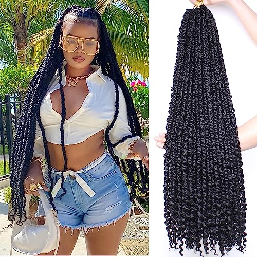 Xtrend 30 Inch 8 Packs Pre twisted Passion Twist Crochet Hair Natural Black Pre-looped Passion Twists Hair Extensions for Women 12Strands/Pack (1B#)
