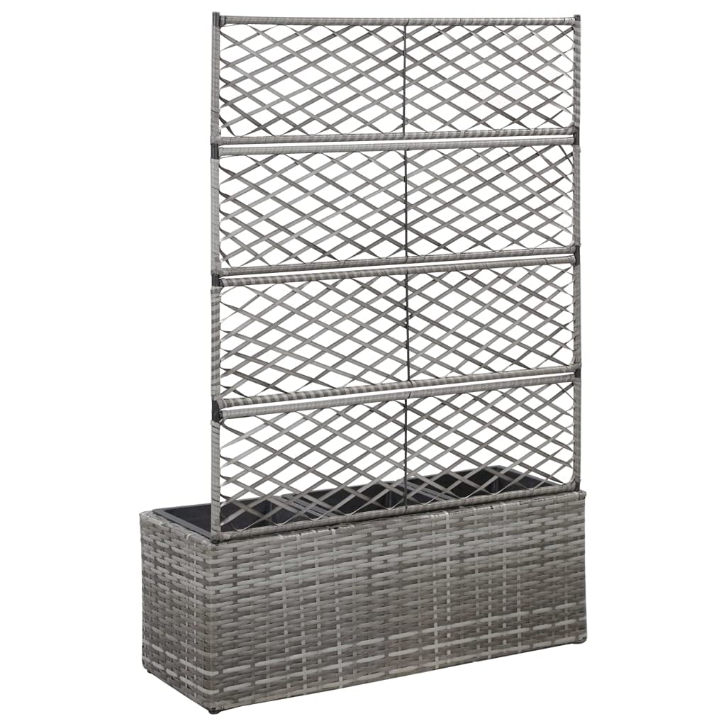 vidaXL Hochbeet mit Rankgitter 3 Töpfe Pflanzkübel Pflanzkasten Blumenkübel Spalier Gartenspalier Rankhilfe Rankkasten 83x30x130cm Poly Rattan Grau