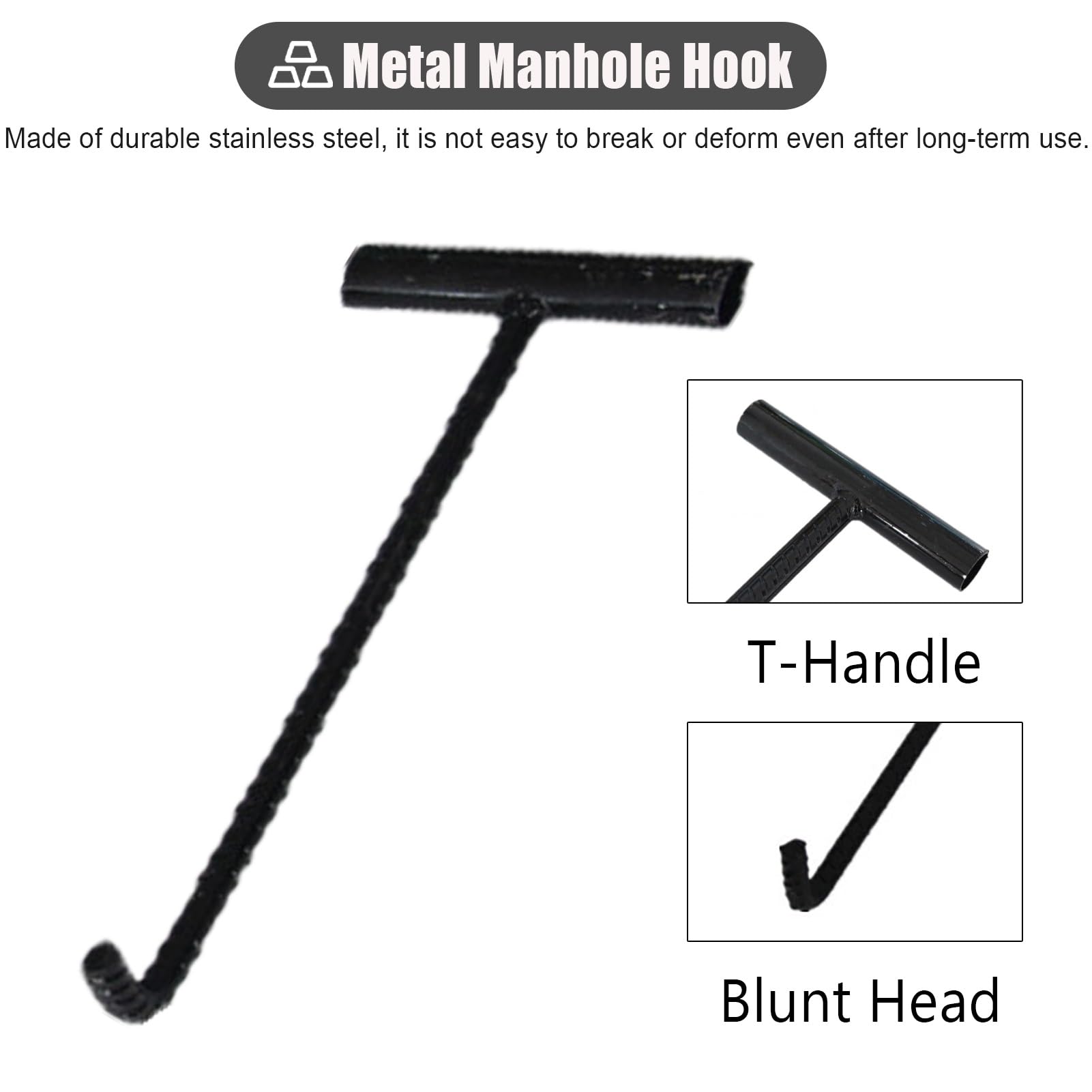 ZIMGOD Set of 2 Manhole Hooks Black Steel, Lifting & Pulling Tool for Sewer Covers/Septic Tanks Lids, Multipurpose Highway Drain Grate Lifter(64x15cm (25 1/4