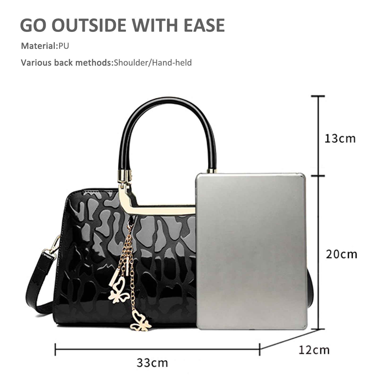 NICOLE & DORIS Handtasche Damen Schultertasche Lackleder Henkeltasche Elegante Umhängetasche Wasserdichte Ausgefallene Clutch Handtaschen mit Anhänger