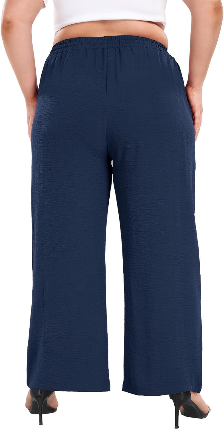 Lastshe Women's Plus Size Wide Leg Pants High Waist Loose Casual Palazzo Trousers with Pockets Spring Clothes - Image 2