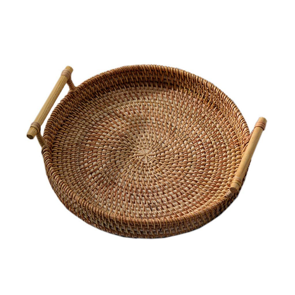 Cestas de Almacenamiento, Bandeja de Cestas Cesta de Mimbre Cesta de Picnic Tejida de Sauce Bandeja de Almacenamiento de ratán Tejida a Mano con Mango de Madera Bandejas de té (Color : A, Size : One S