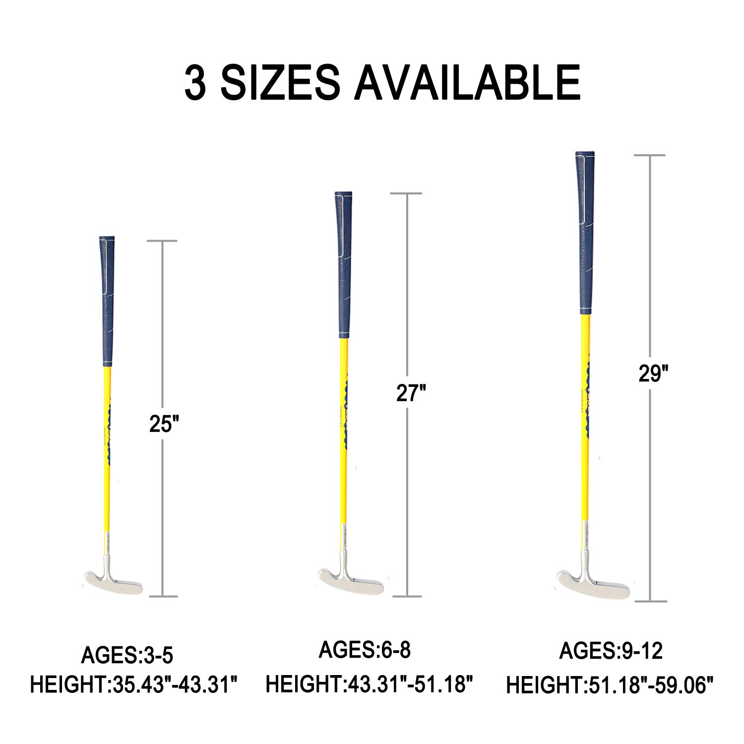 Acstar Dwukierunkowy Junior Golf Putter Grafitowy Miotacz dla Dzieci Zarówno Leworęczny, jak i Praworęczny Łatwy W Użyciu Dla Dzieci w Wieku 3-5 (Srebrna Głowa + Żółty Trzonek + Niebieski Uchwyt, 63,5
