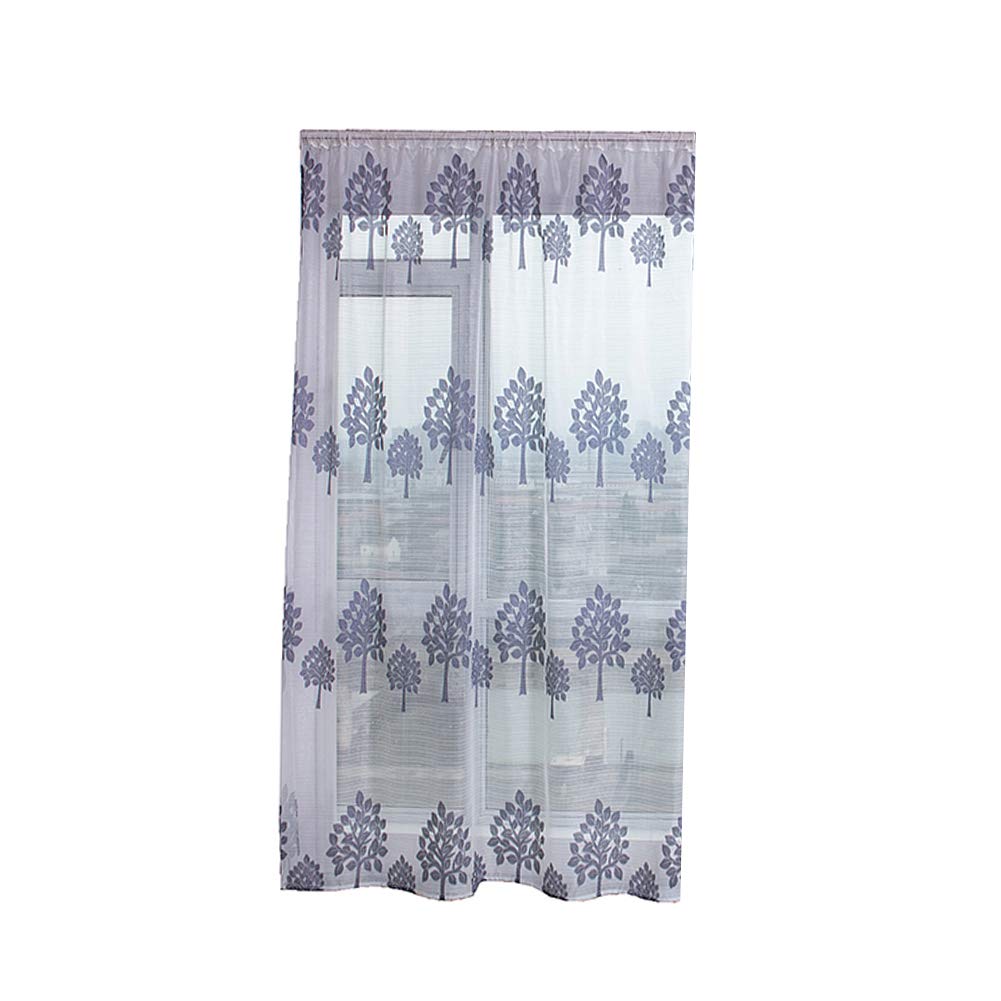 8QzJs1Tg 100x250cm Tree Embroidery Tulle Window Curtain Living Room Bedroom Drape Gauze - Gray